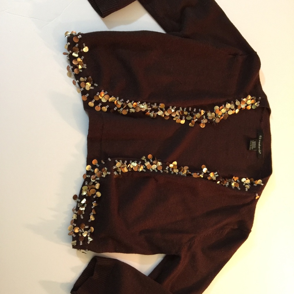 52 Weekend Chocolate Brown Beaded Cardigan Large